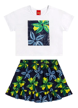 Kyly - Conjunto Infantil Menina Flores Branco - KYLY