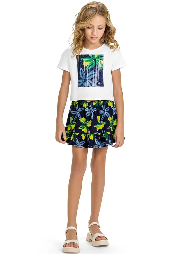 Kyly - Conjunto Infantil Menina Flores Branco