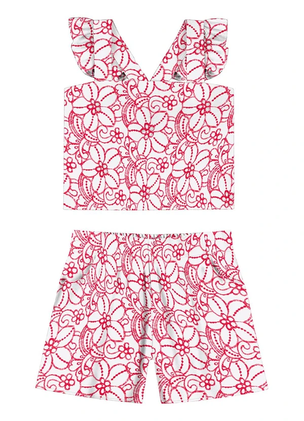 Nanai - Conjunto Infantil Menina Flores Branco