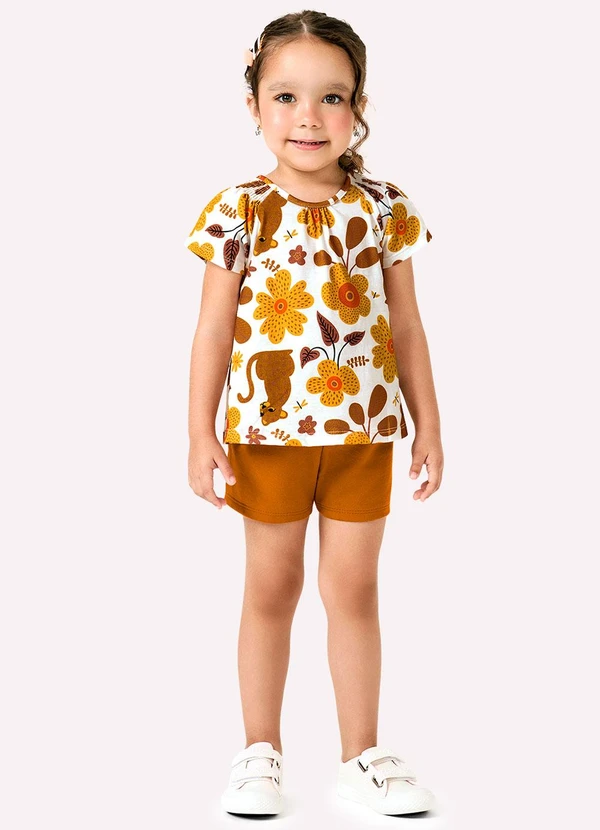 Kyly - Conjunto Infantil Menina Flores Branco
