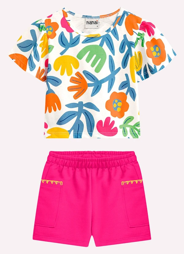 Nanai - Conjunto Infantil Menina Flores Branco