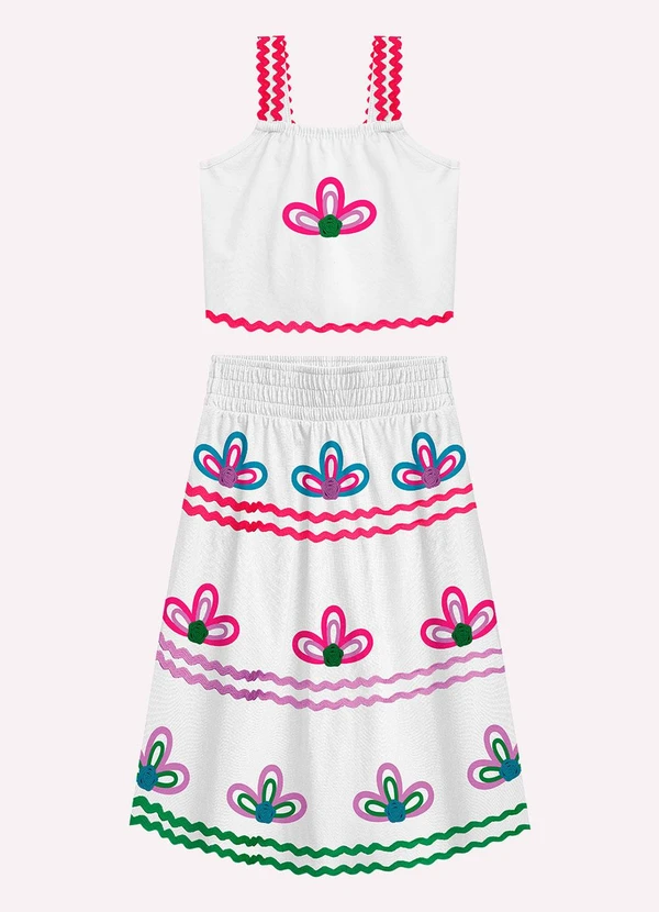 Nanai - Conjunto Infantil Menina Flores Branco 2