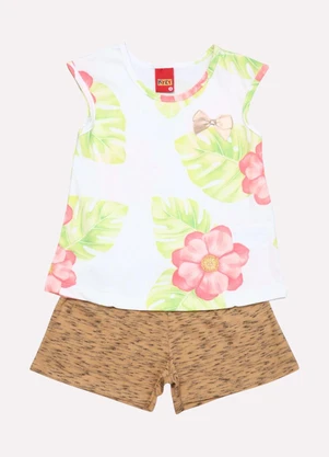 Kyly - Conjunto Infantil Menina Flores Branco - KYLY