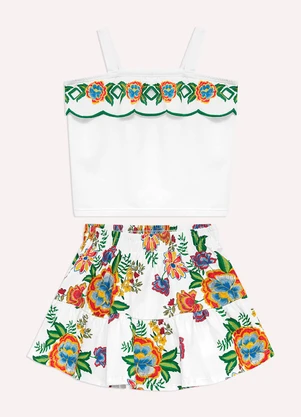 Nanai - Conjunto Infantil Menina Flores Branco - NANAI