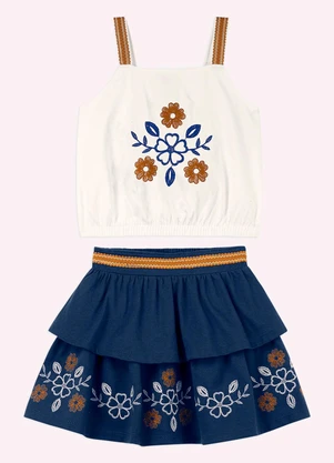 Nanai - Conjunto Infantil Menina Flores Branco - NANAI
