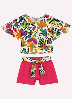 Nanai - Conjunto Infantil Menina Flores Branco - NANAI