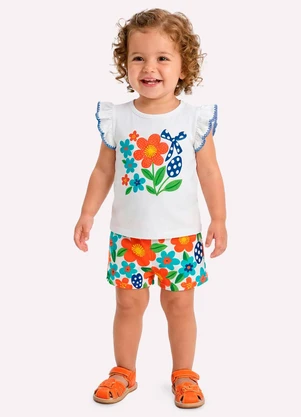 Kyly - Conjunto Infantil Menina Flores Branco - KYLY