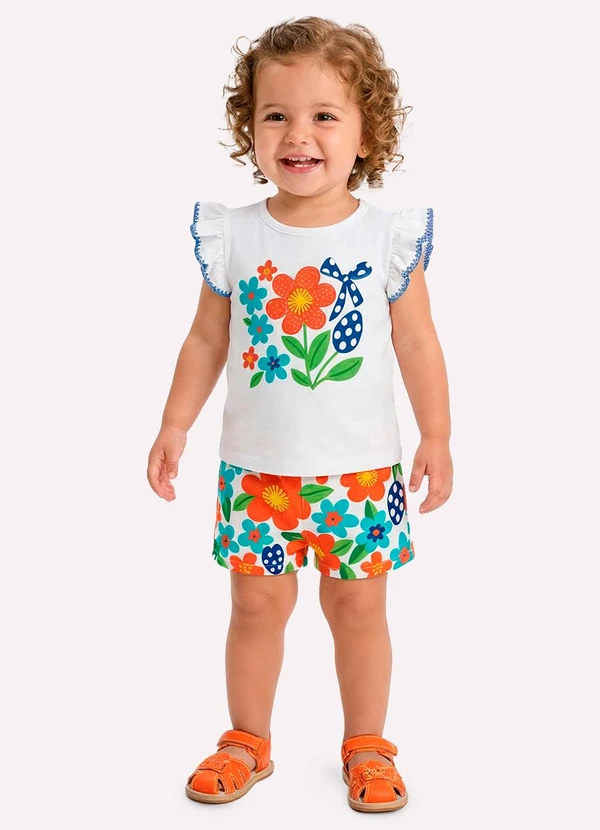 Kyly - Conjunto Infantil Menina Flores Branco