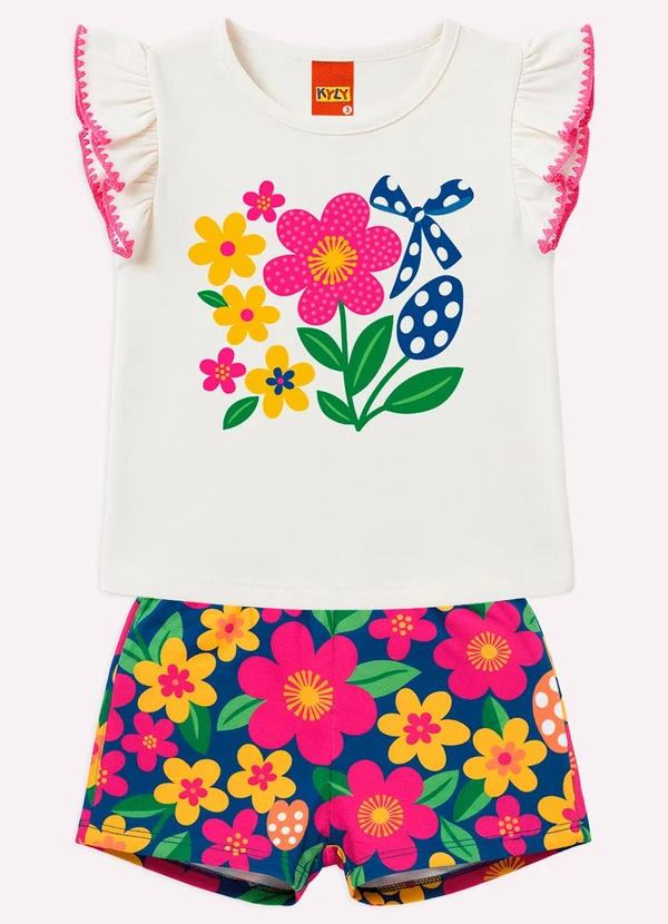 Kyly - Conjunto Infantil Menina Flores Branco