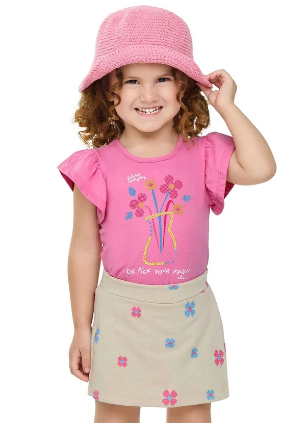 Elian - Conjunto Infantil Menina Flores Lantejoulas Rosa