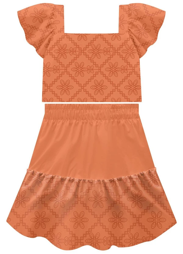 Milon - Conjunto Infantil Menina Flores Laranja
