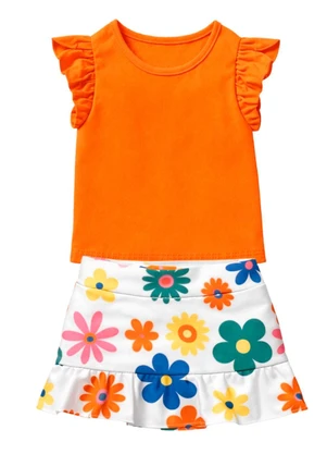 Rosa Azul - Conjunto Infantil Menina Flores Laranja - ROSA AZUL