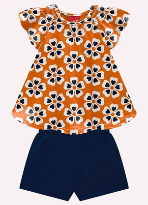 Kyly - Conjunto Infantil Menina Flores Laranja - KYLY