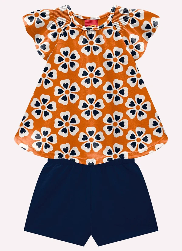 Kyly - Conjunto Infantil Menina Flores Laranja