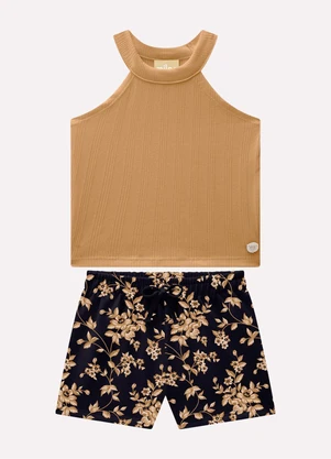 Milon - Conjunto Infantil Menina Flores Marrom - MILON
