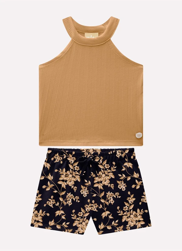 Milon - Conjunto Infantil Menina Flores Marrom 1