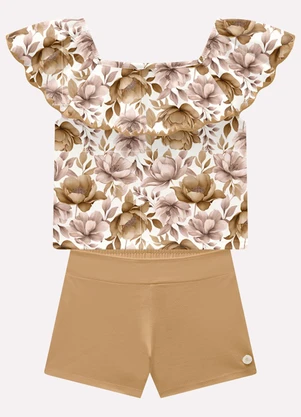 Milon - Conjunto Infantil Menina Flores Marrom - MILON