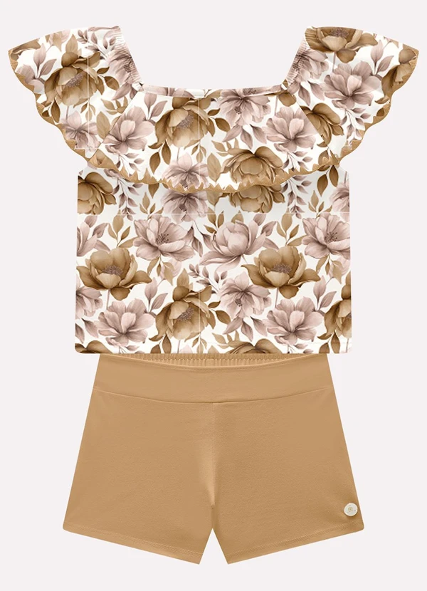 Milon - Conjunto Infantil Menina Flores Marrom