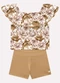 Milon - Conjunto Infantil Menina Flores Branco - variação: Marrom