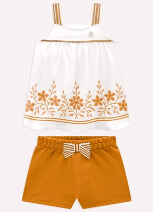 Milon - Conjunto Infantil Menina Flores Marrom - MILON