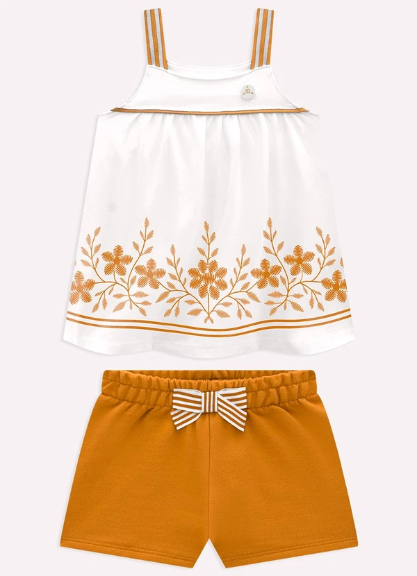 Milon - Conjunto Infantil Menina Flores Marrom