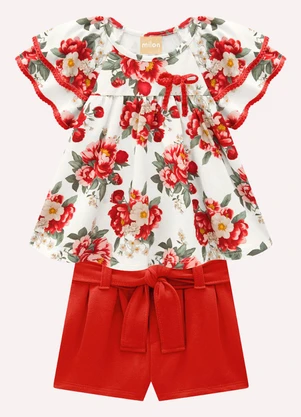 Milon - Conjunto Infantil Menina Flores Bege - MILON