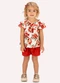 Milon - Conjunto Infantil Menina Flores Verde - variação: Bege