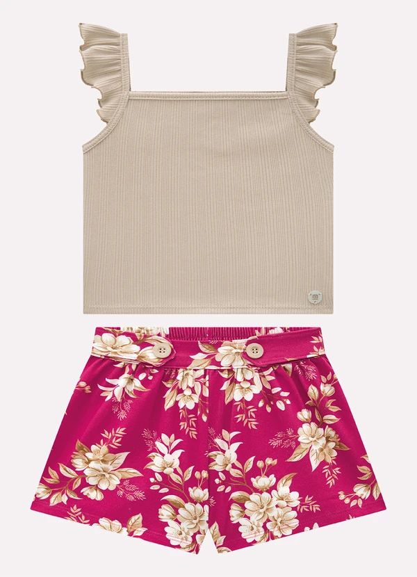 Milon - Conjunto Infantil Menina Flores Milon Bege