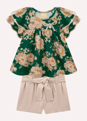 Milon - Conjunto Infantil Menina Flores Verde - MILON