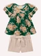 Milon - Conjunto Infantil Menina Flores Verde - variação: Verde