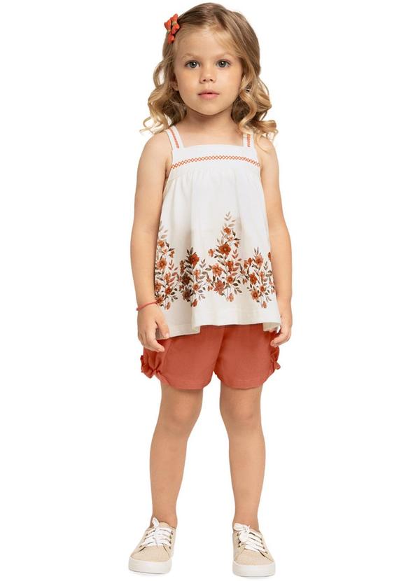 Milon - Conjunto Infantil Menina Flores Off White