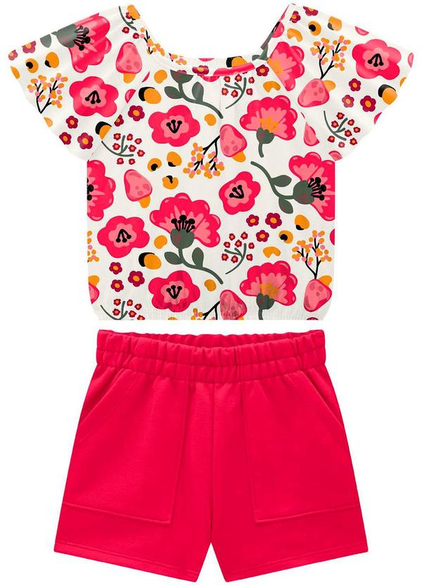 Nanai - Conjunto Infantil Menina Flores Off White