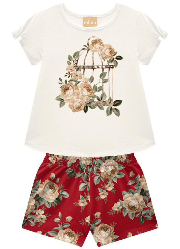 Milon - Conjunto Infantil Menina Flores Off White