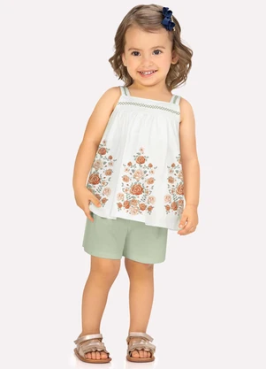 Milon - Conjunto Infantil Menina Flores Off White - MILON