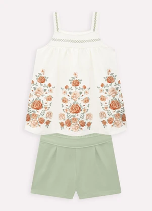 Milon - Conjunto Infantil Menina Flores Off White - MILON