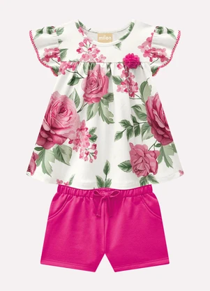 Milon - Conjunto Infantil Menina Flores Off White - MILON
