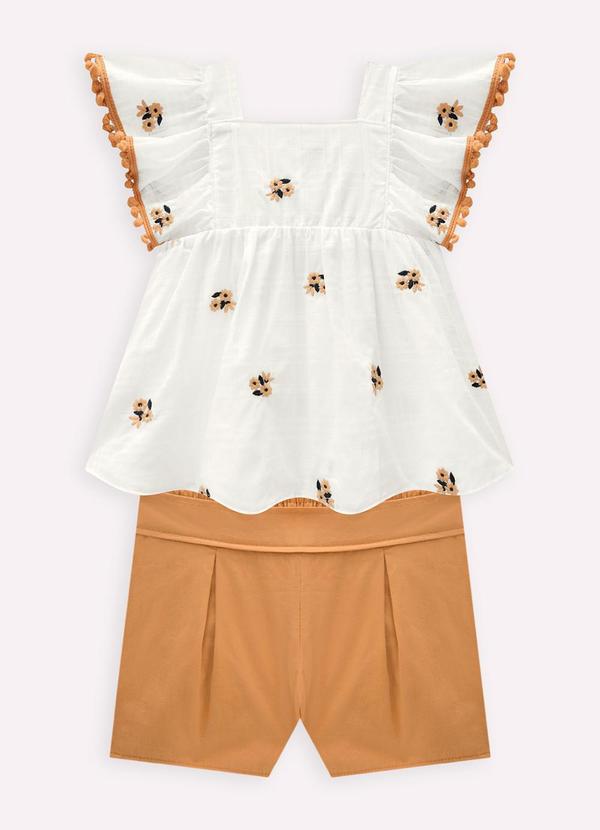 Milon - Conjunto Infantil Menina Flores Off White 2