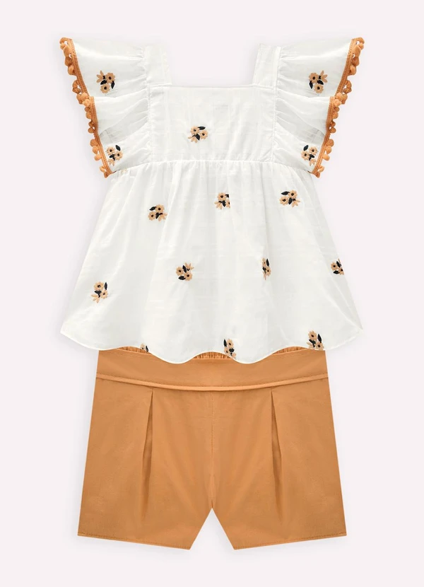 Milon - Conjunto Infantil Menina Flores Off White 2