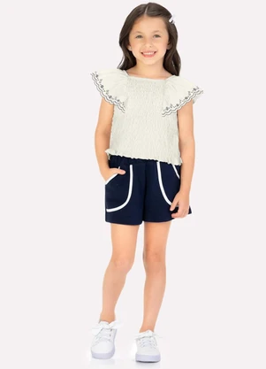 Milon - Conjunto Infantil Menina Flores Off White - MILON