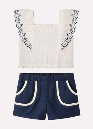 Milon - Conjunto Infantil Menina Flores Off White - MILON