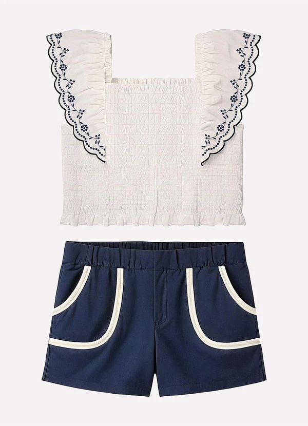 Milon - Conjunto Infantil Menina Flores Off White 2