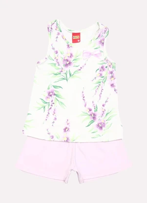 Kyly - Conjunto Infantil Menina Flores Off White - KYLY