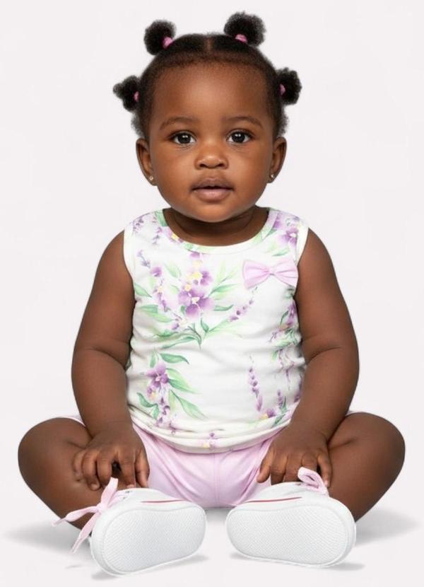 Kyly - Conjunto Infantil Menina Flores Off White 2