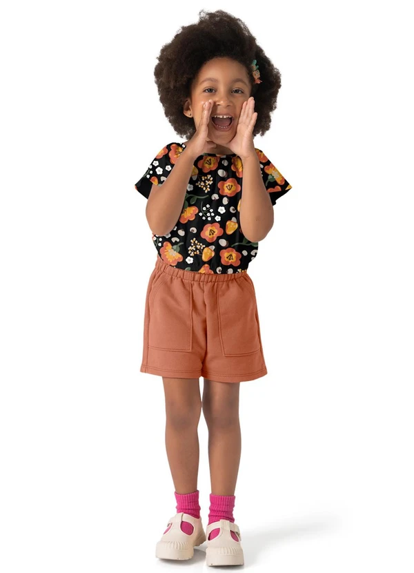 Nanai - Conjunto Infantil Menina Flores Preto