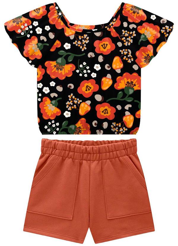 Nanai - Conjunto Infantil Menina Flores Preto 2