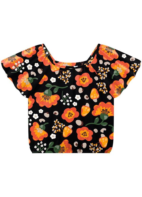 Nanai - Conjunto Infantil Menina Flores Preto 3