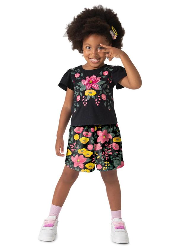 Nanai - Conjunto Infantil Menina Flores Preto