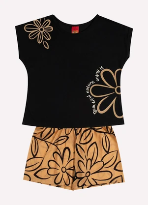 Kyly - Conjunto Infantil Menina Flores Preto - KYLY