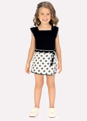 Milon - Conjunto Infantil Menina Flores Preto - MILON