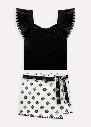 Milon - Conjunto Infantil Menina Flores Preto - MILON